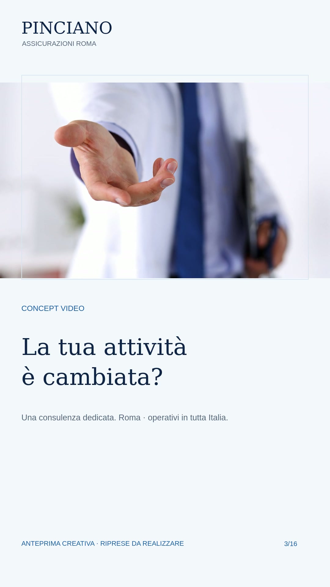 Fotogramma di apertura del concept video V1 — La tua attività è cambiata?